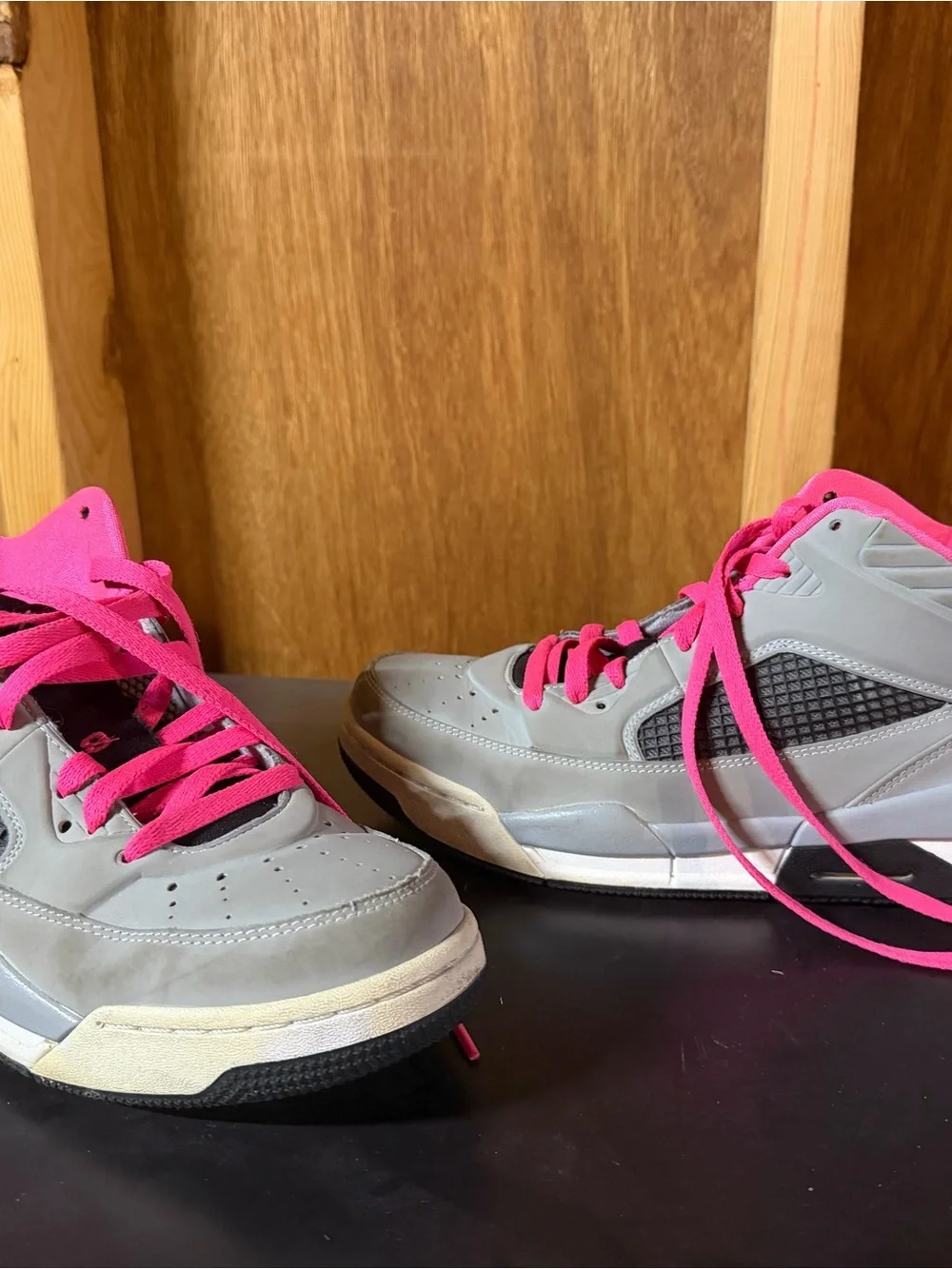 Jordan Kids Gray High-Tops with Bright Pink Laces